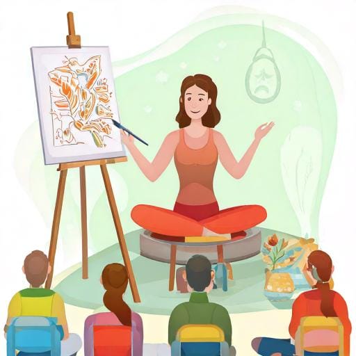 Firefly Ein Mensch der eine geführte Meditation mit Malerei in einer Gruppe macht 77047